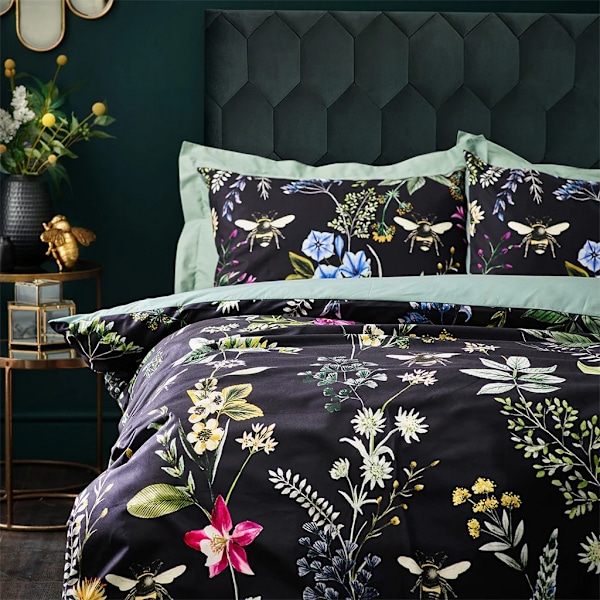 Wylder Midnight Bee Velvet Floral Påslakan Set Enkelsäng Svart Black Single