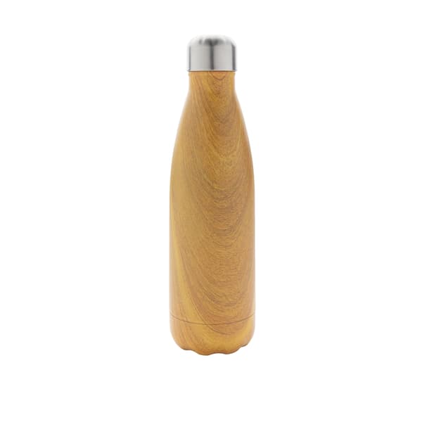 XD Collection Träeffekt Rostfri Stålflaska 500ml One Size Yellow One Size