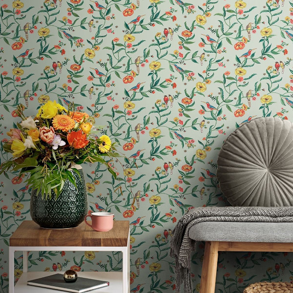 Cath Kidston Birds Tapet 10m x 53cm Salvia Sage 10m x 53cm