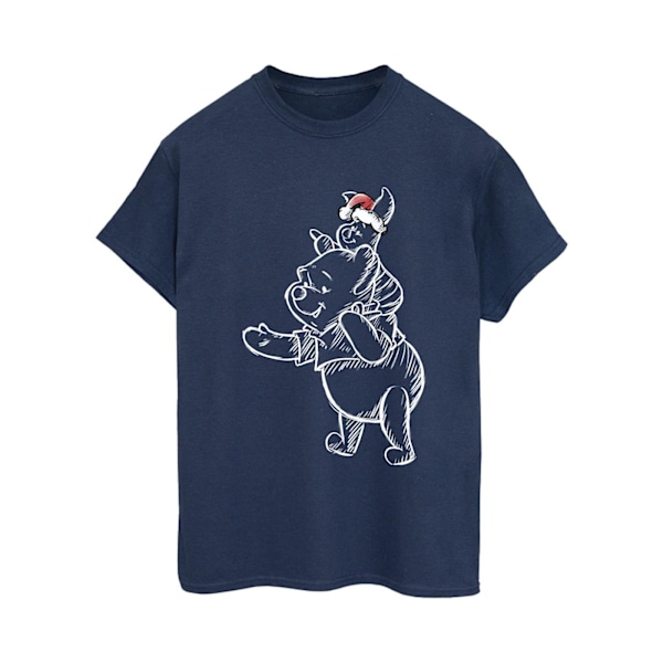 Disney Dam/Damer Winnie The Pooh Piglet Jul Bomull Pojkvän T-Shirt Navy Blue 3XL