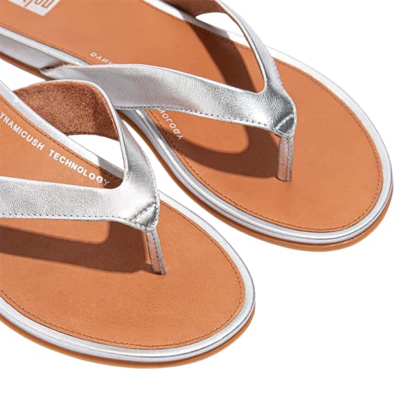 FitFlop Dam/Dam Gracie Läder Platta Flip Flops 3 UK Silver Silver 3 UK