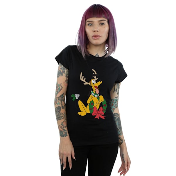 Disney Dam/Kvinnor Pluto Jul Ren T-shirt i Bomull M Black M