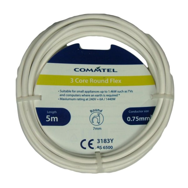 Commtel 3 Core Round Flex 0,75mm2 10m Vit White 10m