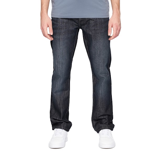Crosshatch Herr Nya Techno Denim Präglade Jeans 34R Mörk Tvätt Dark Wash 34R