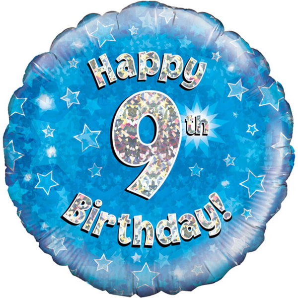 Oaktree 18 tums Grattis på 9-årsdagen Blue Holographic Balloon One Blue/Silver One Size
