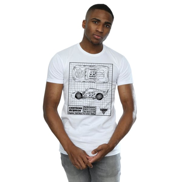 Cars Herr Blixten McQueen Blueprint Bomull T-shirt L Vit White L