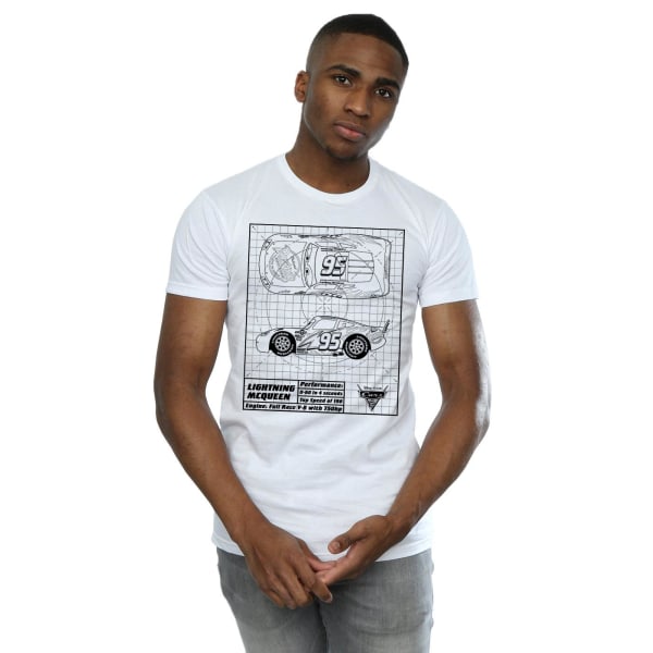Cars Herr Blixten McQueen Blueprint Bomull T-shirt XL Vit White XL