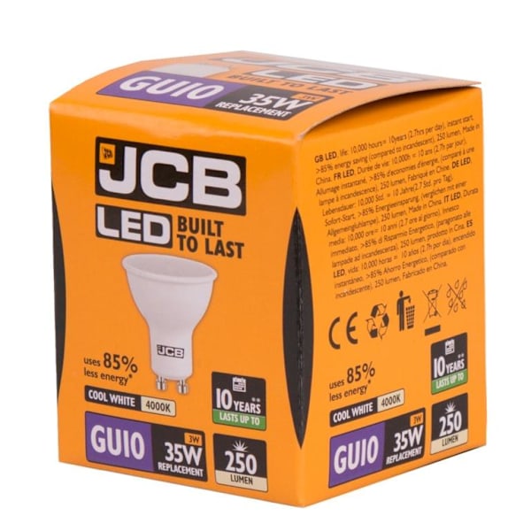 JCB LED GU10 3w Ljuskälla Cap 250lm 4000k Kallt Vit En Storlek White One Size