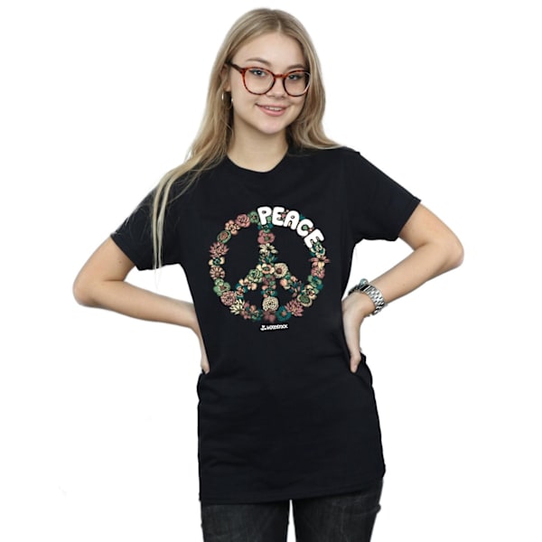 Woodstock Womens/Ladies Floral Peace Cotton Boyfriend T-Shirt X Black XXL
