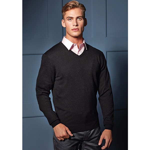 Premier Mens Essential Acrylic V-Neck Sweater S Svart Black S