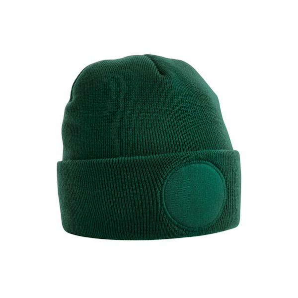 Beechfield Unisex Rund Stickad Mössa med Patch och Vikbar Kant, One Size, Grön Bottle Green One Size