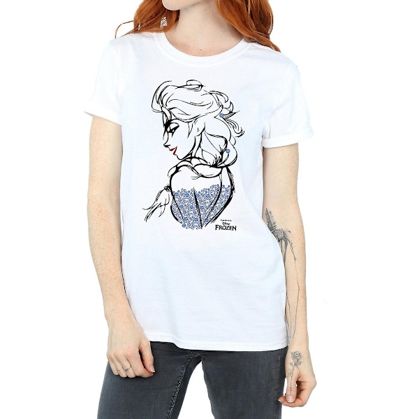 Frozen Dam/Damer Elsa Sketch Bomull Boyfriend T-Shirt 3XL W White 3XL