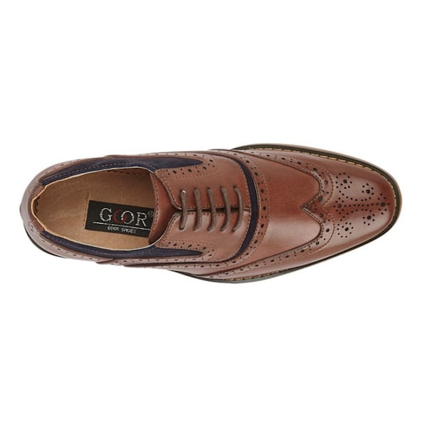 Goor Barn/Pojkar Läder 5 Ögla Wing Capped Brogue Oxford Sko Dark Tan/Navy 1 UK