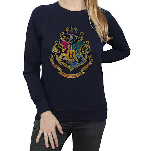 Harry Potter Dam/Damer Hogwarts Distressed Crest Sweatshirt Deep Navy L