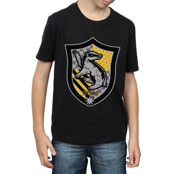 Harry Potter Boys Hufflepuff Crest Flat T-Shirt 7-8 år Svart Black 7-8 Years
