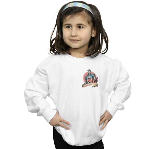 Marvel Girls Captain America Tattoo Brösttryck Sweatshirt 7-8 White 7-8 Years