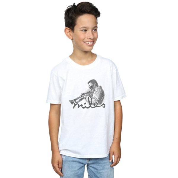 Miles Davis Boys Profile Sketch T-Shirt 9-11 år Vit White 9-11 Years