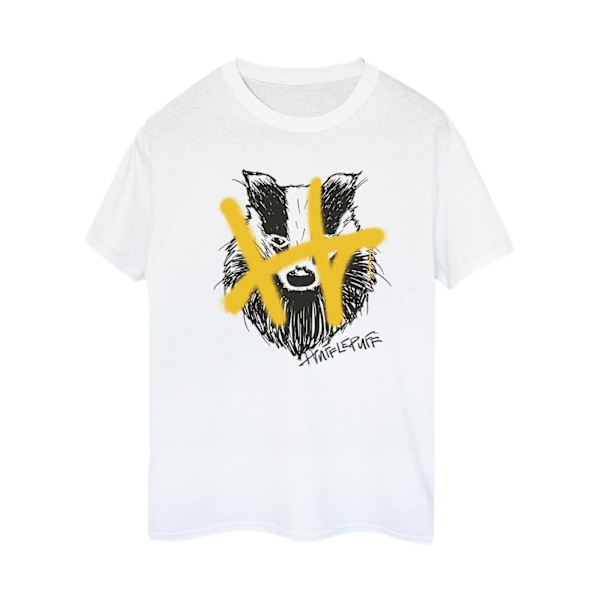 Harry Potter Dam/Kvinnor Hufflepuff Pop Spray Bomull Pojkvän White M