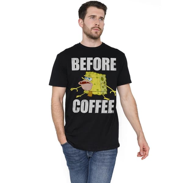 SpongeBob SquarePants Herr T-shirt Före Kaffe Meme Svart S Black S