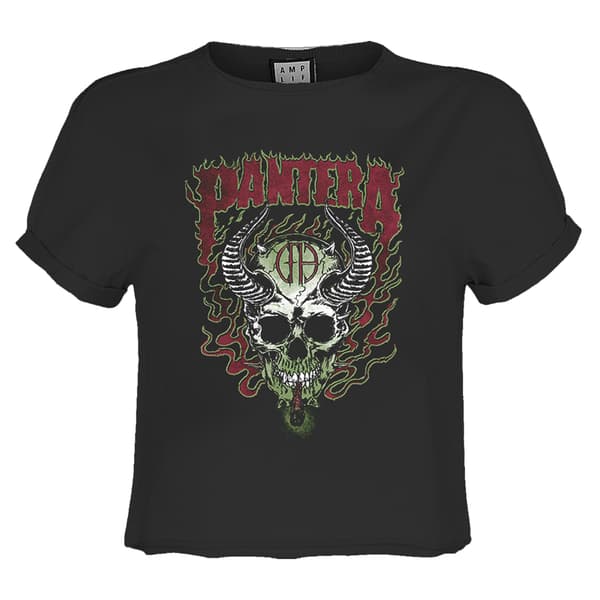 Amplified Dam/Dam Fire Skull Pantera Crop Top S Kolgrå Charcoal S