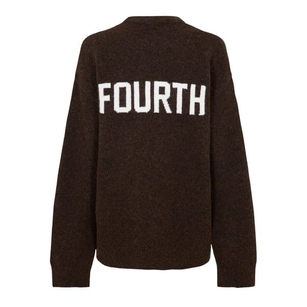 4th & Reckless Dam/Dam Broderad Logotyp Stickad Rundhals Chocolate 14 UK