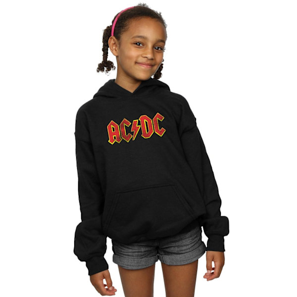 AC/DC Girls Distressed Red Logo Hoodie 12-13 år Svart Black 12-13 Years