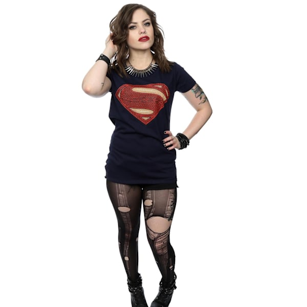 DC Comics Dam/Kvinnor Superman Man Of Steel Logo Bomull T-Shirt Deep Navy XS