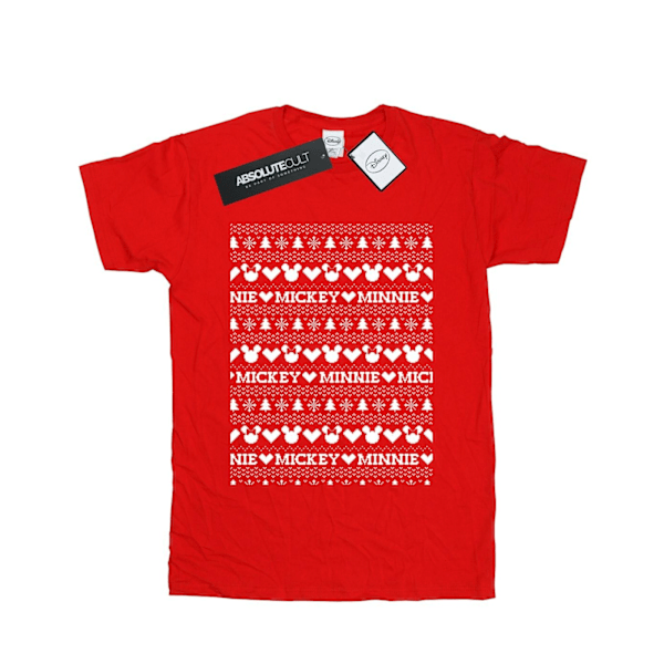 Disney Dam/Damer Mickey Och Minnie Jul Fair Isle Bomull Boyfriend T-Shirt Red L