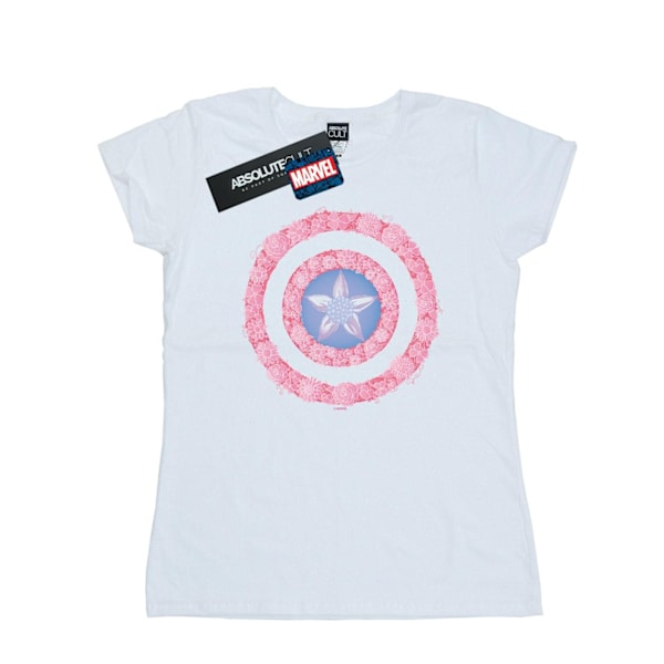 Marvel Dam/Kvinnor Captain America Blommor Sköld Bomull T-Sh White S