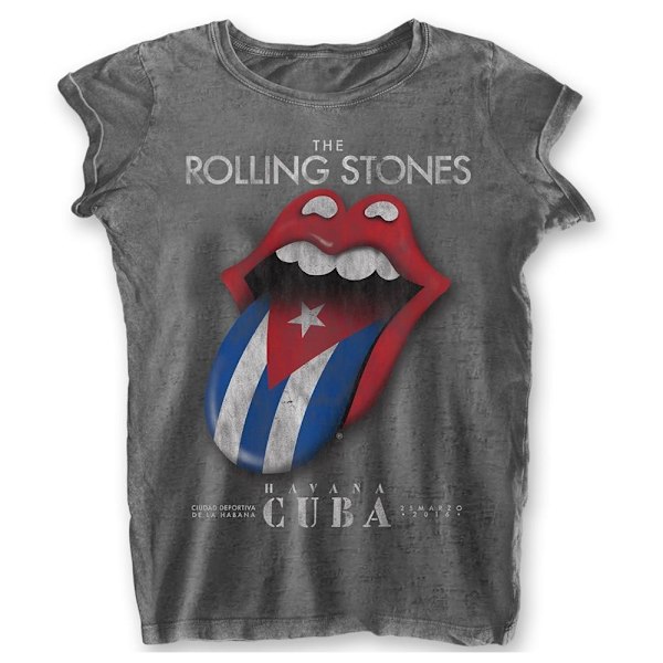The Rolling Stones Dam/Kvinnor Havana Cuba Burnout T-Shirt L Charcoal Grey L