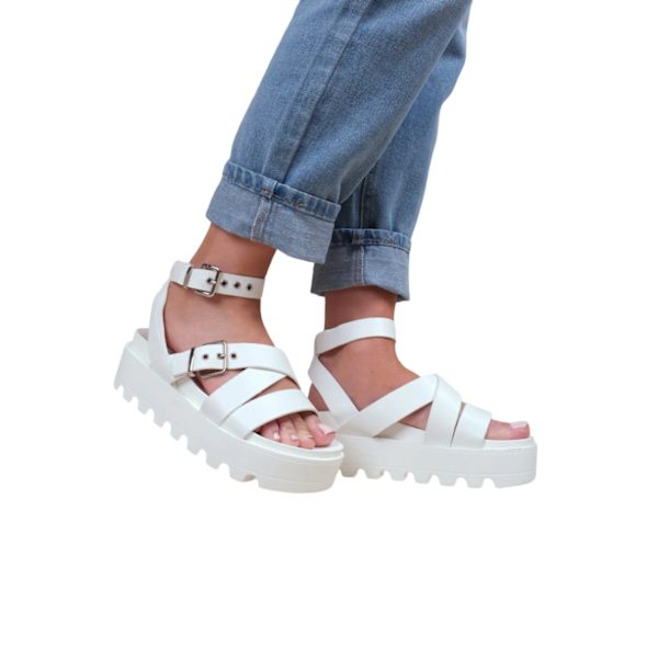 Where's That From Dam/Damer Layla Spänne Bred Plattform Sand White 5 UK Wide