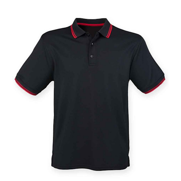 Henbury Mens CoolPlus Tipped Polo Shirt L Svart/Röd Black/Red L