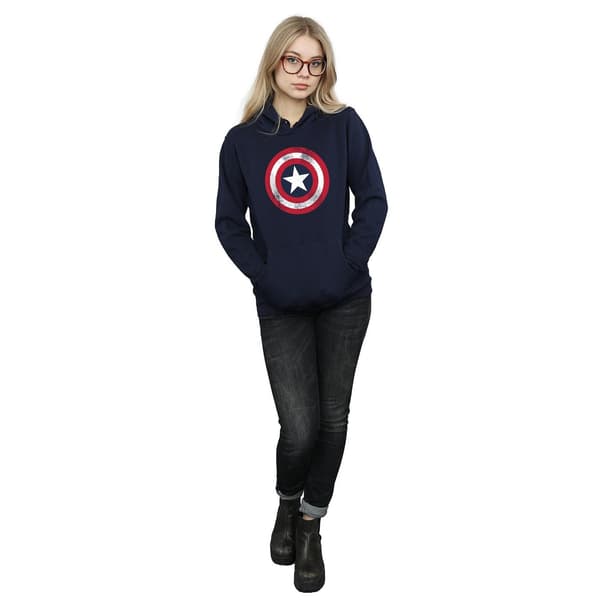 Marvel Dam Captain America Distressed Shield Hoodie M Navy Blue M