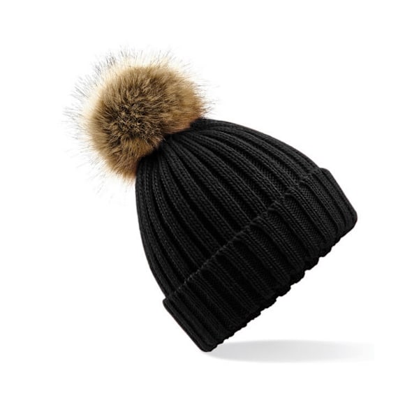 Beechfield Pom Pom Faux Fur Chunky Knit Beanie One Size Svart Black One Size