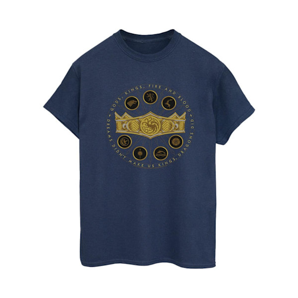 Game Of Thrones: House Of The Dragon Dam/Kvinnors Gods Kings Fire And Blood Bomull Boyfriend T-Shirt S Marinblå Navy Blue S