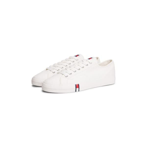 Tommy Jeans Herr Canvas Flat Trainers 9 UK Ecru Ecru 9 UK