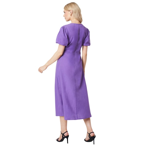 Principles Dam/Dam Linen Blend Puff Sleeve Midi Klänning 16 Purple 16 UK