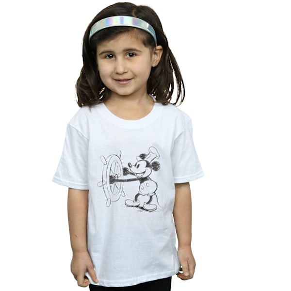 Disney Girls Mickey Mouse Steamboat Sketch Bomull T-shirt 5-6 år White 5-6 Years