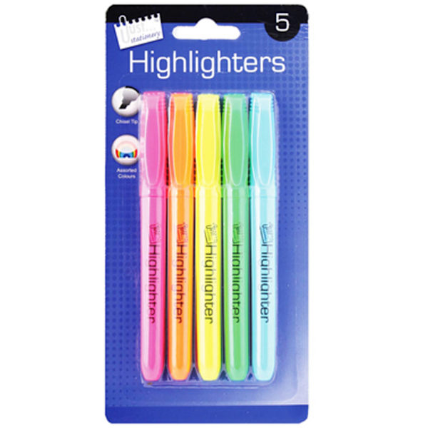 Just Stationery Bright Chisel Tip Highlighter Pens (5-pack) Multicoloured One Size