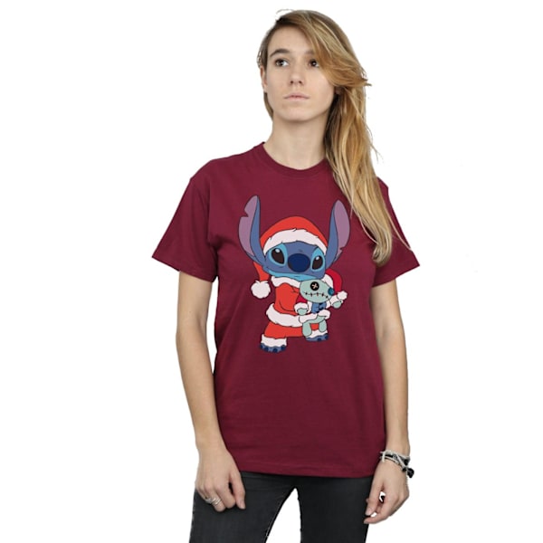 Disney Dam/Kvinnor Lilo Och Stitch Stitch Jul Bomull Pojkvän T-Shirt Burgundy S