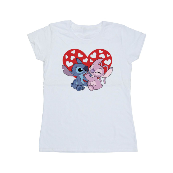 Disney Dam/Dam Lilo & Stitch Hjärtan Bomull T-shirt XXL Vit White XXL