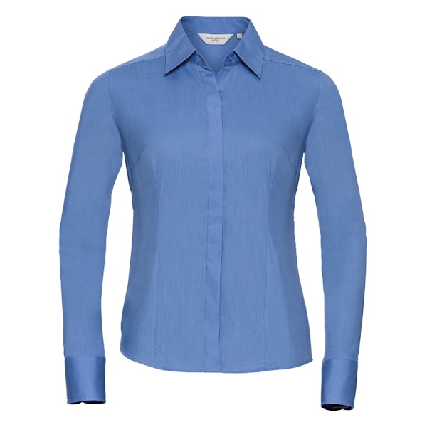 Russell Collection Dam/Damer Poplin Fitted Långärmad Formell Skjorta Corporate Blue 8 UK
