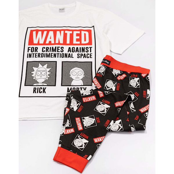 Rick And Morty Herr Wanted Poster Lång Pyjamas Set S Vit/Svart White/Black/Red S