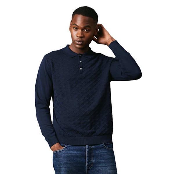 Maine Herr Texturerad Stickad Långärmad Poloshirt M Marinblå Navy M