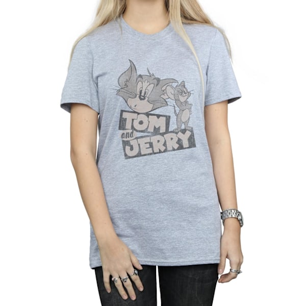 Tom And Jerry Dam/Damer Cartoon Wink Bomull Boyfriend T-Shi Sports Grey L