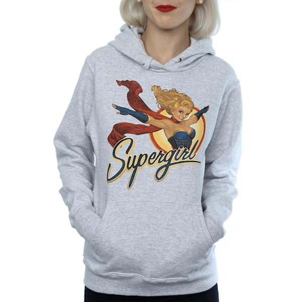 DC Bombshells Dam/Kvinnor Supergirl Badge Hoodie M Heather Grå Heather Grey M