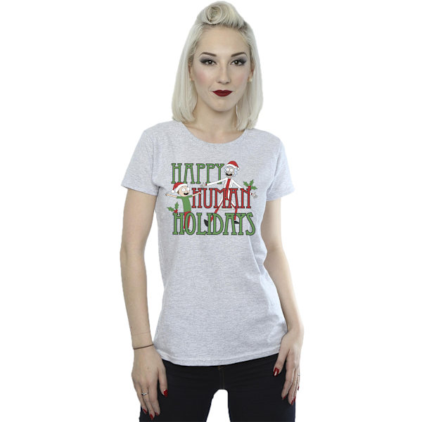 Rick And Morty Dam/Damer Happy Human Holidays Bomull T-Shir Sports Grey M