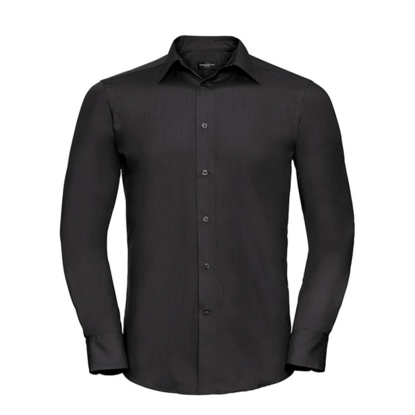 Russell Collection Poplin skräddarsydd långärmad skjorta för män S Bl Black S