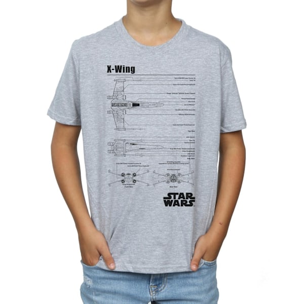 Star Wars Boys X-Wing Blueprint T-shirt 9-11 år Sports Grey Sports Grey 9-11 Years