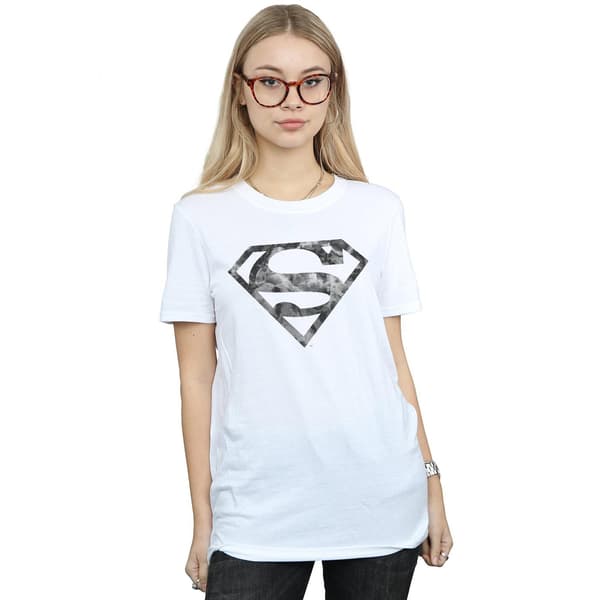 DC Comics Dam/Dam Superman Marmor Logotyp Bomull Boyfriend T White M